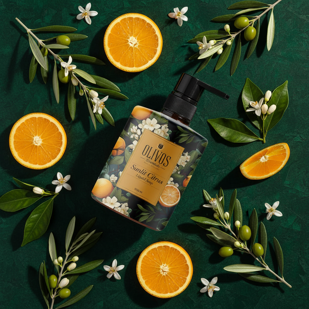 Sunlit Citrus - Dark Botanical Flat Lay